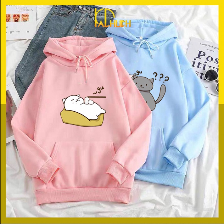 ÁO HOODIE CẶP IN MÈO ĐÀM THOẠI DỄ THƯƠNG