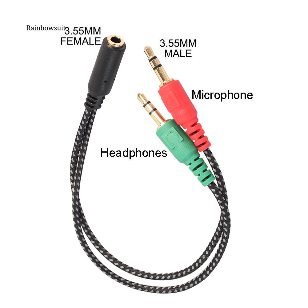 RB-3.5mm 2 Male Plug to 1 Female Jack Audio Mic Headset Splitter Adapter Cable