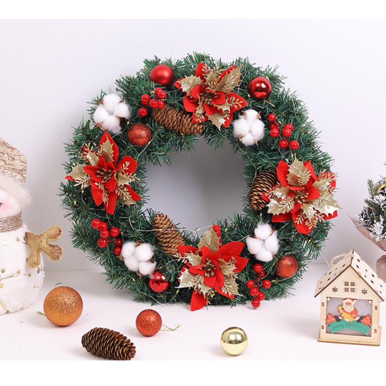 Vòng Hoa Trang Trí Noel KCS14 size 40cm Tặng Kèm Đèn Vòng Nguyệt Quế Giáng Sinh