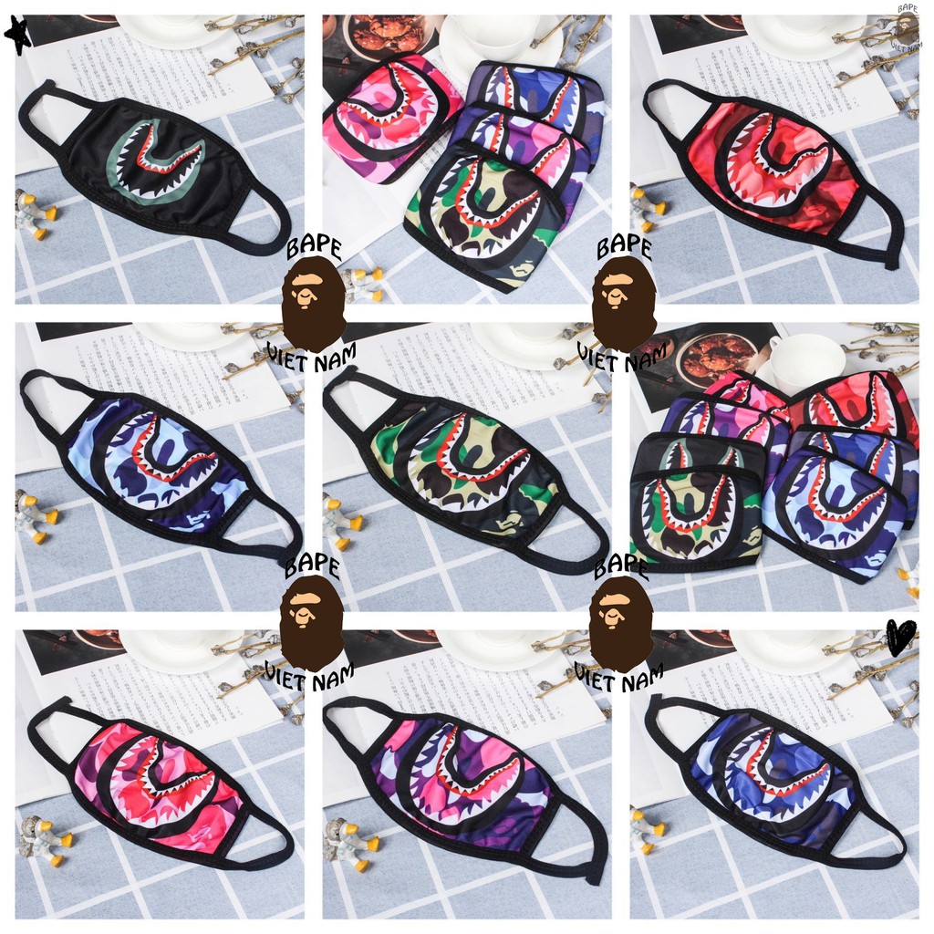 [FREESHIP] Khẩu trang Bape Shark, Bape Mask, Khẩu trang Cá ngáo 5 màu (4 màu Camo + đen) Bape VN | BigBuy360 - bigbuy360.vn