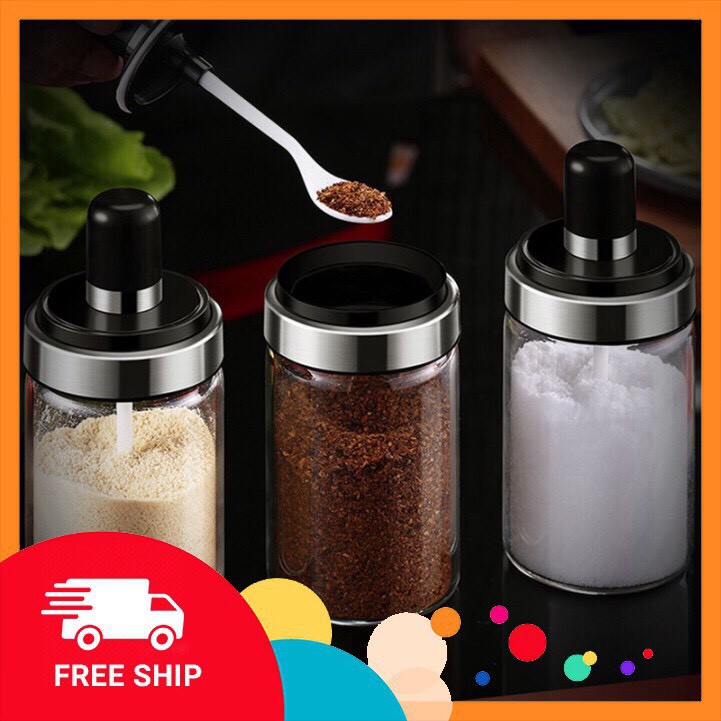 Lọ Đựng Gia Vị Thủy Tinh Nắp Liền Thìa Hũ Gia Vị Thủy Tinh MS009
