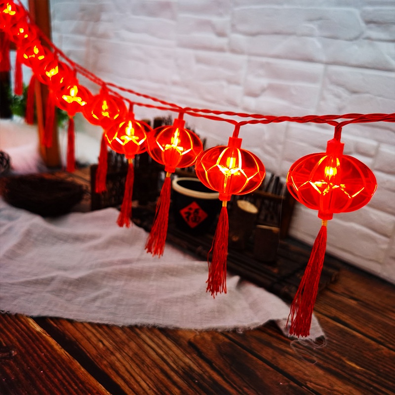 Dây đèn led lồng đèn pha lê, dây đồng tiền đỏ trang trí lễ Tết
