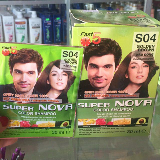 [06gói] Gội Nhuộm tóc phủ bạc 15 phút thảo dược Super Nova Màu Đen, Nâu Đồng, Nâu Hạt Dẻ, Nâu Đen