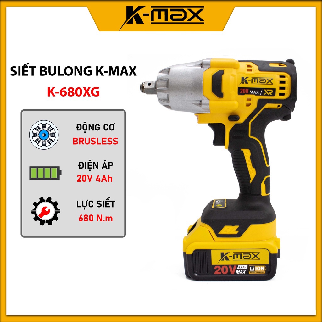 Máy siêt bulong K-Max 20v K-680XG không chổi than cao cấp - chân pin MAKITA - lực siết khủng 680N.m
