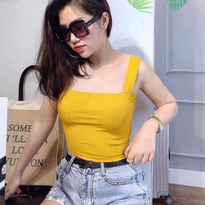 Áo 2 dây nữ bản to croptop cổ vuông may 2 lớp vài cottom dáng lửng ôm body - A616