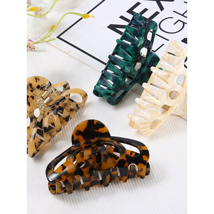 Kẹp tóc cỡ lớn họa tiết đồi mồi/da báo giữ cố định chắc chắn cho nữ tóc dày