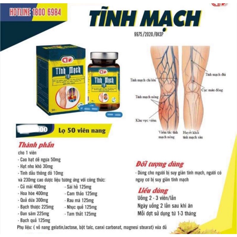TĨNH MẠCH TM - Hỗ trợ người bị suy giãn tĩnh mạch - Lọ 50 viên