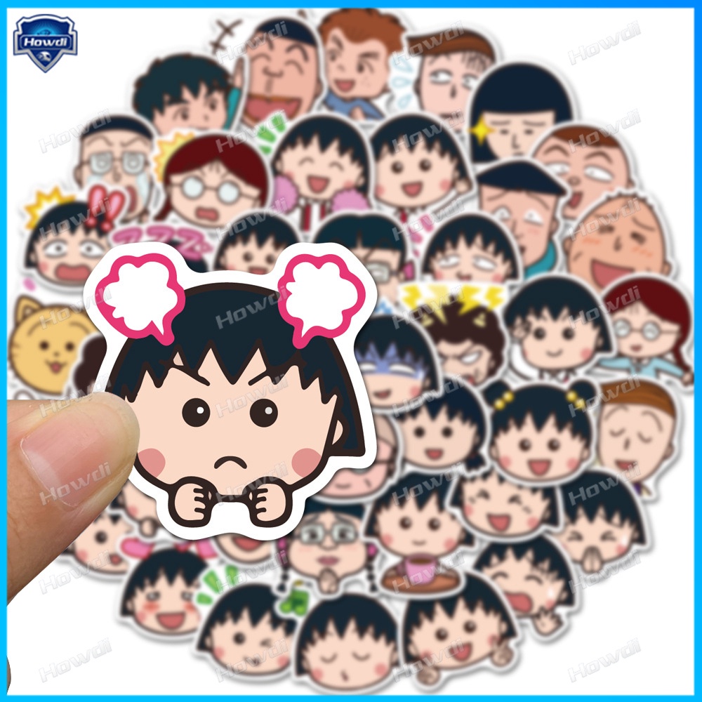 Miếng Dán Trang Trí Mũ Bảo Hiểm / Xe Hơi / Xe Máy Chống Thấm Nước Hình Chibi Maruko-chan Dễ Thương