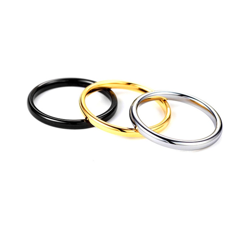 Nhẫn Cincin Wanita Bằng Thép Titan Màu Vàng / Bạc 2mm Đơn Giản Thời Trang Hàn Quốc Cho Nam Và Nữ