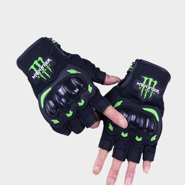 Găng tay xe máy gù nhựa cụt ngón monster- ktv- kawasaki- đi phượt