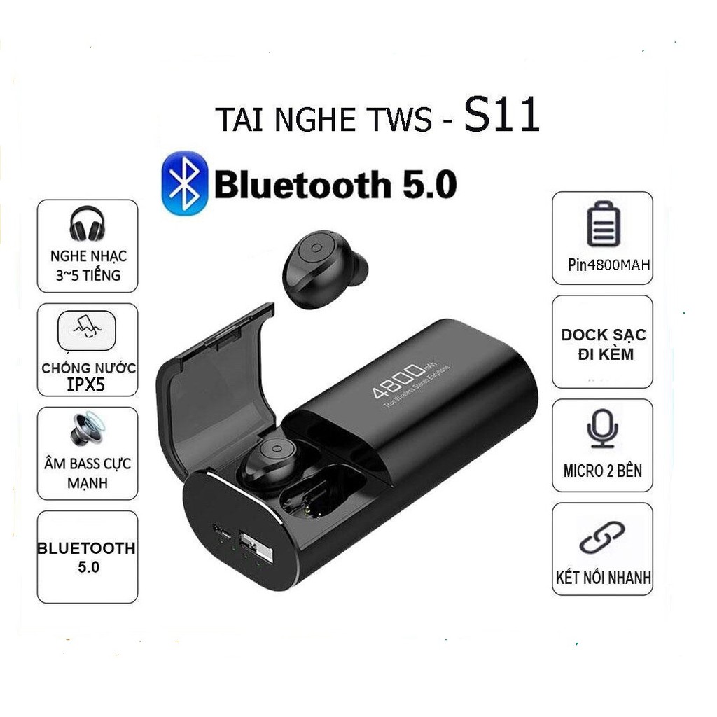 [💖RẺ VÔ ĐỊCH💖] TAI NGHE BLUETOOTH 5.0 KIÊM SẠC DỰ PHÒNG S11 CHẤT LƯỢNG CAO CHỐNG NƯỚC CHỐNG ỒN TỐT