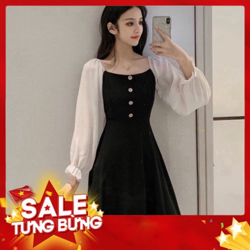 -Hàng nhập khẩu Đầm đen phối trắng tay dài Liên hệ mua hàng 084.209.1989