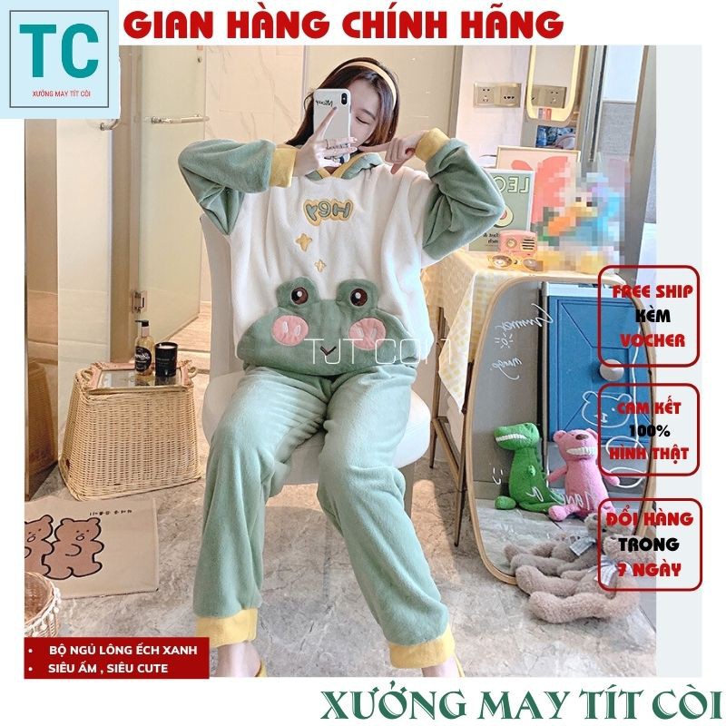 Bộ đồ ngủ mùa đông lông cừu ếch xanh dễ thương ,bộ ngủ lông nhung bông mềm mịn ,bộ mặc nhà cho nữ siêu ấm - Tjt Còi 1