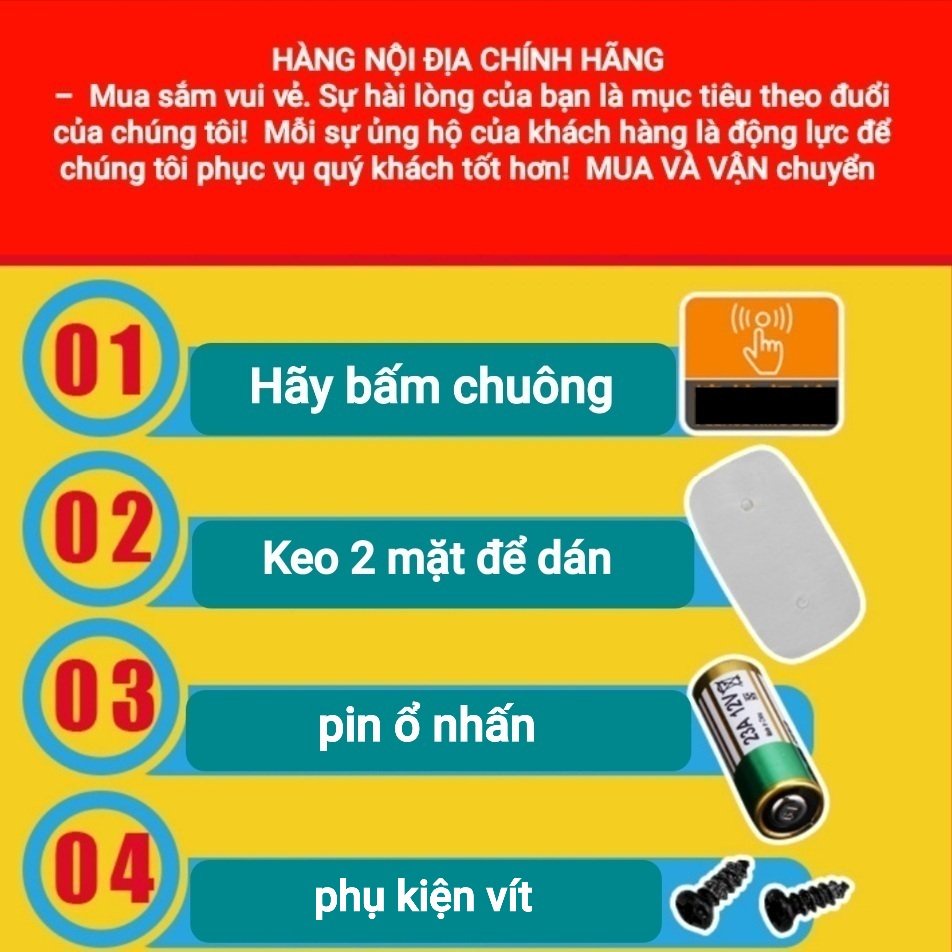 Chuông Cửa Không Dây Cao Cấp Chống Thấm Nước Thực Thụ,Tín hiệu Phát Xa 36 Kiểu Nhạc Chuông  - Yobomall