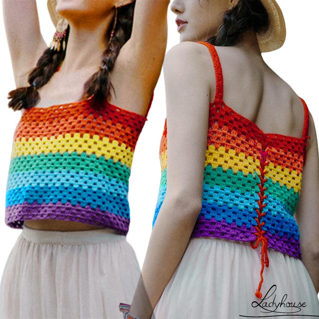 Áo Hai Dây Dệt Thủ Công Màu Sắc Tương Phản Thời Trang Mùa Hè Cho Nữ