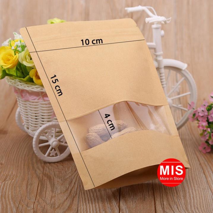 [RẺ NHẤT SHOPEE]  50 cái 10*15+3cm Túi giấy Kraft cửa sổ kiếng miệng zip chuyên đựng thực phẩm chất .