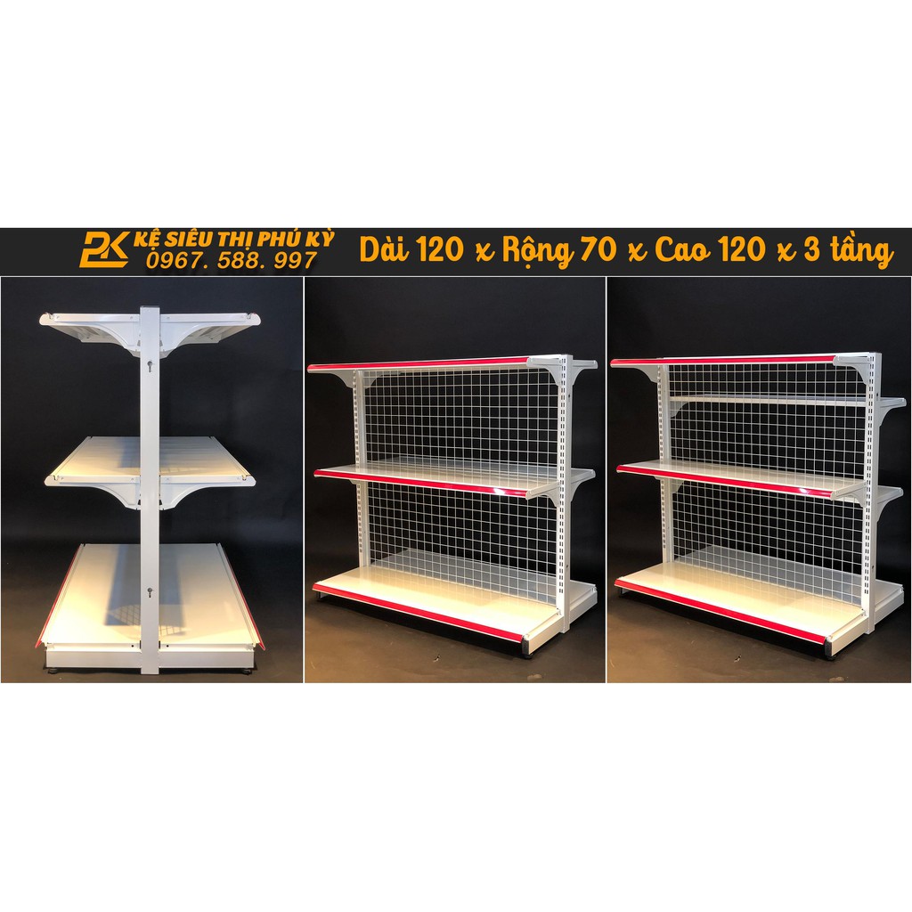 Kệ Siêu Thị Đôi  Dài 120 Rộng 70 Cao 120 x 3 Tầng
