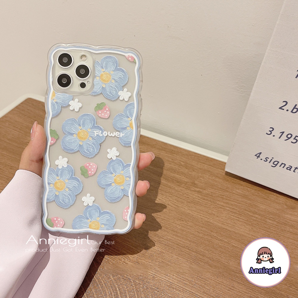 Ốp Điện Thoại TPU Mềm Chống Sốc In Hình Hoa/Dâu Tây Phối Khung Gợn Sóng Cho IPhone 13 12 11 Pro Max X XR 8 7 Plus