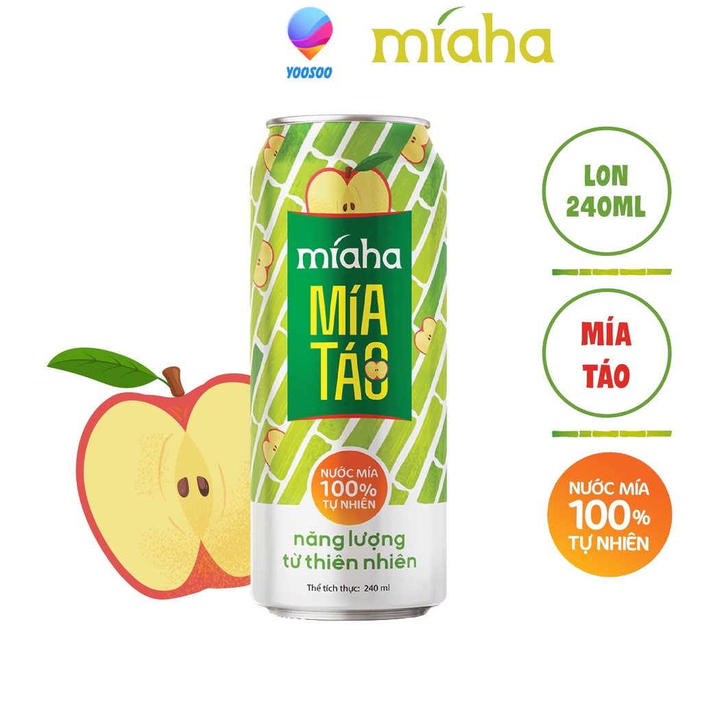 01 Thùng / 24 Lon Nước Mía Tự Nhiên MÍAHA Hương Vị Tắc/ Đào/ Táo Lựa Chọn dung tích 240ml/Lon - YOOSOO MALL