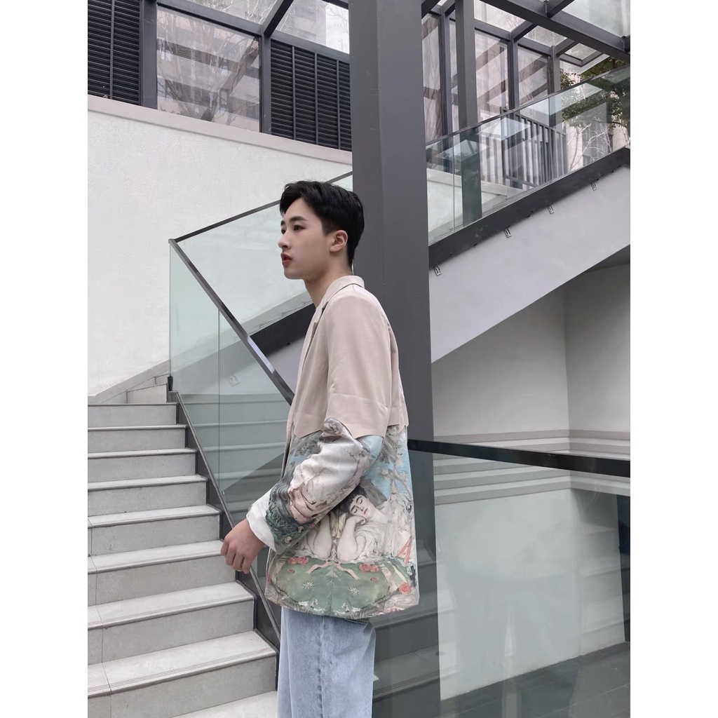 Áo Khoác  Blazer Nam  phối thân họa tiết phong cách Hàn Quốc NTC A023