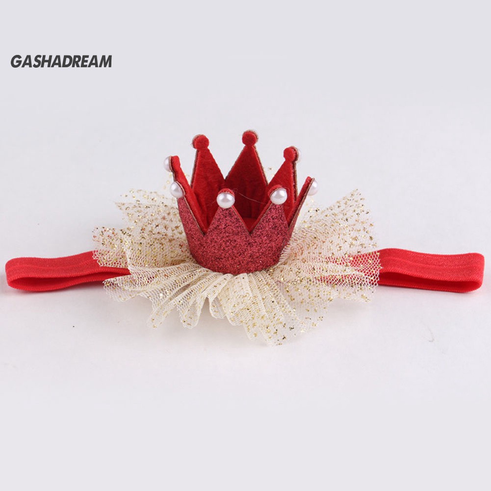 ♉Băng Đô Cài Tóc Hình Vương Miện Phối Ren Dễ Thương Cho Bé Gái