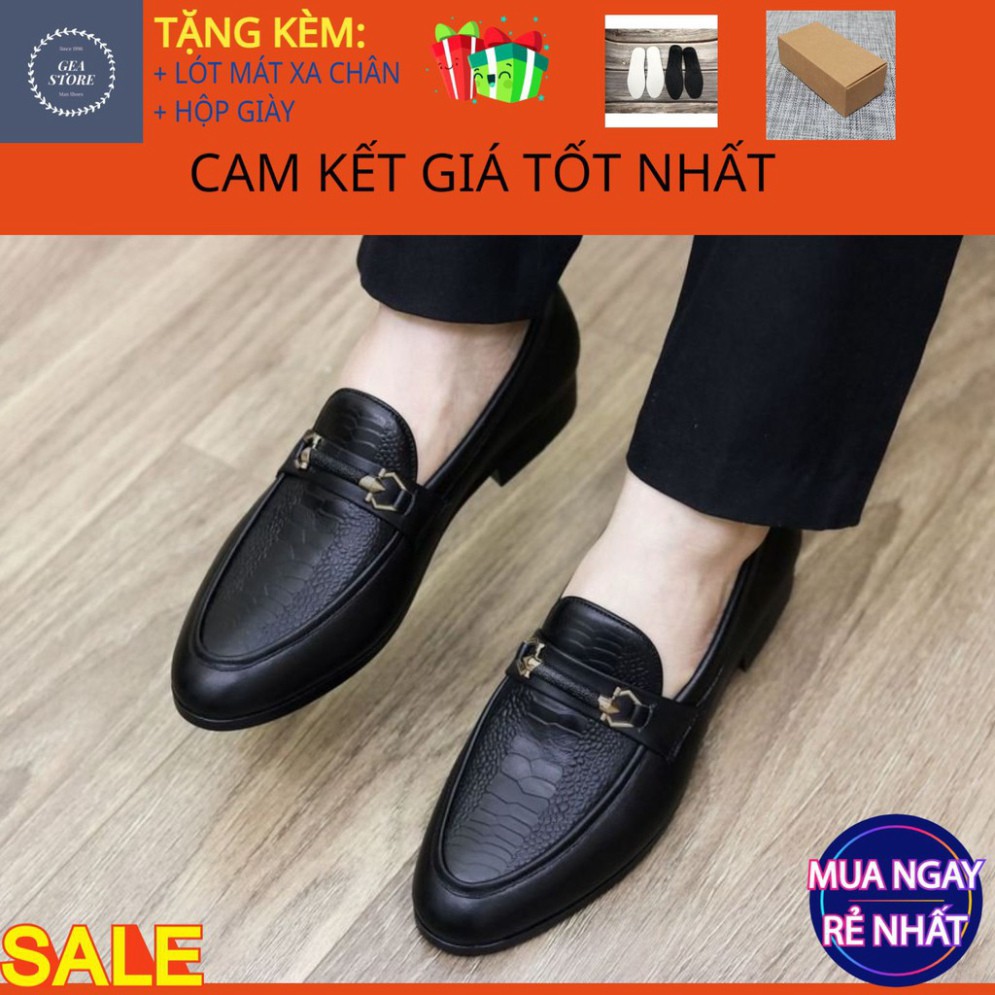 Tặng Nước Hoa Giày da nam cao cấp 💙 Giày lười nam chất liệu da bò giả in vân rắ.n 💙 Bảo hành da 12 tháng Đế Khâu cực b