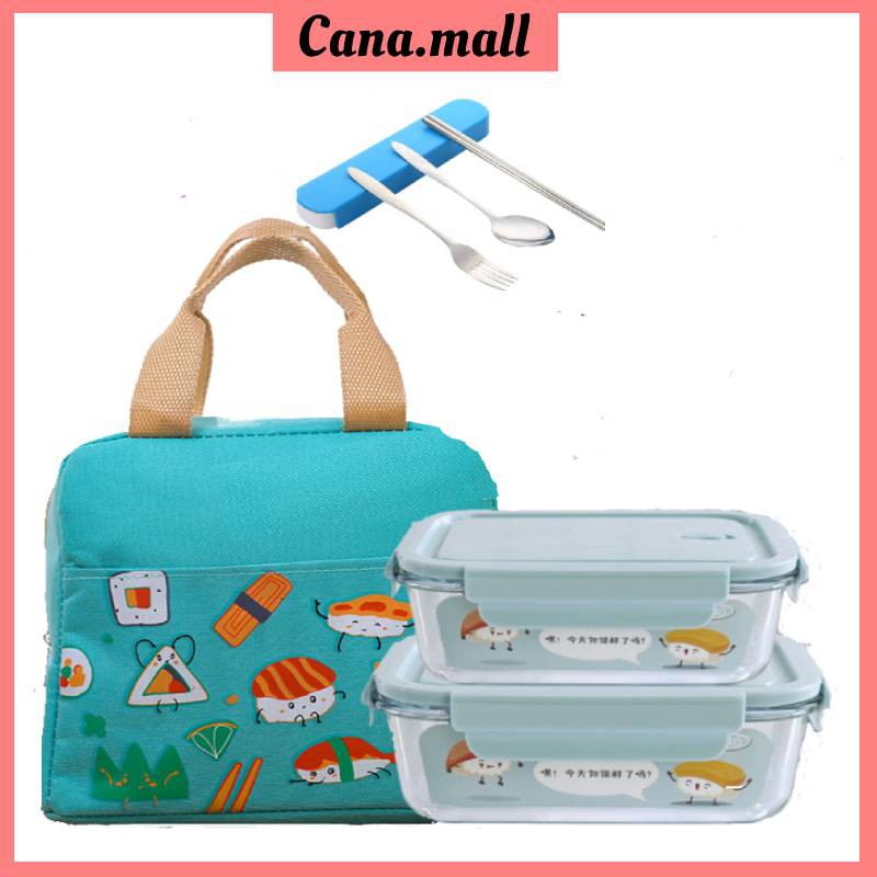 combo 2 hộp cơm thủy tinh giữ nhiệt bỏ lò vi sóng