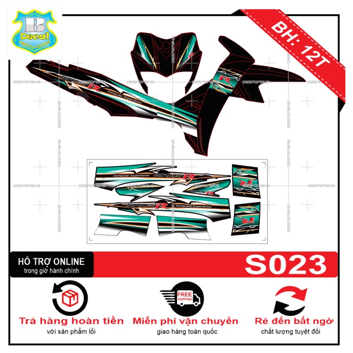 ( Quí khách vui lòng mang ra tiệm cho thợ dán ) Tem sirius R xanh đen S023 [Bi Decal]
