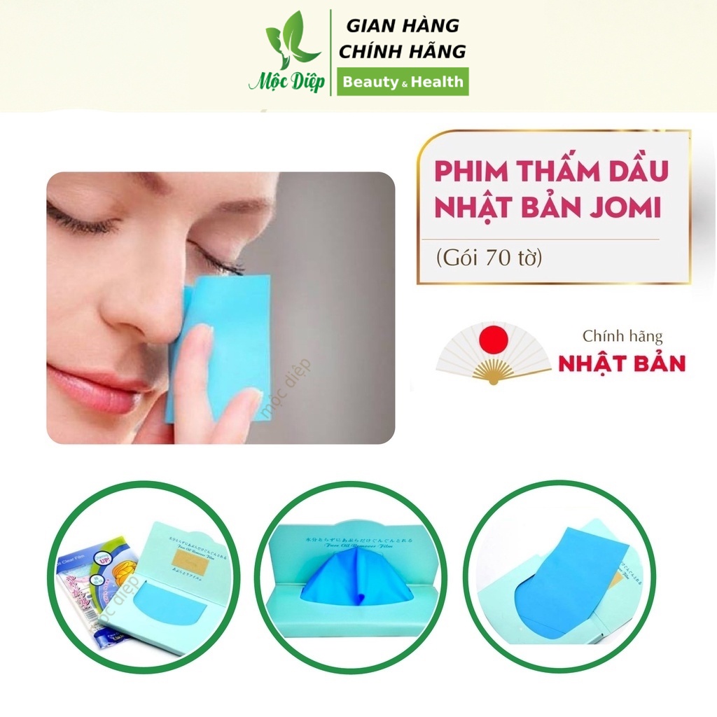 Phim thấm dầu Jomi Nhật Bản 70 tờ giúp loại bỏ dầu thừa, ngăn ngừa mụn - Mộc Diệp