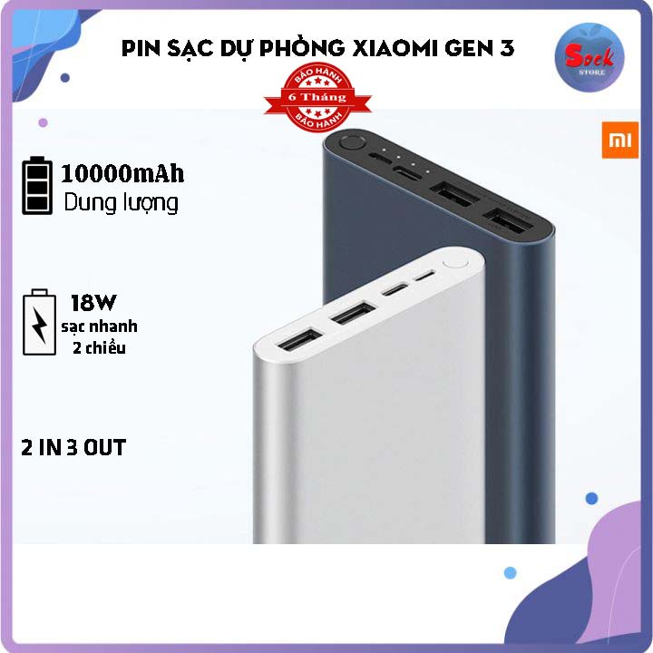 Pin Sạc Dự Phòng XIAOMI GEN 3 10000mAh Sạc Nhanh Dung Lượng Chuẩn Giá Rẻ