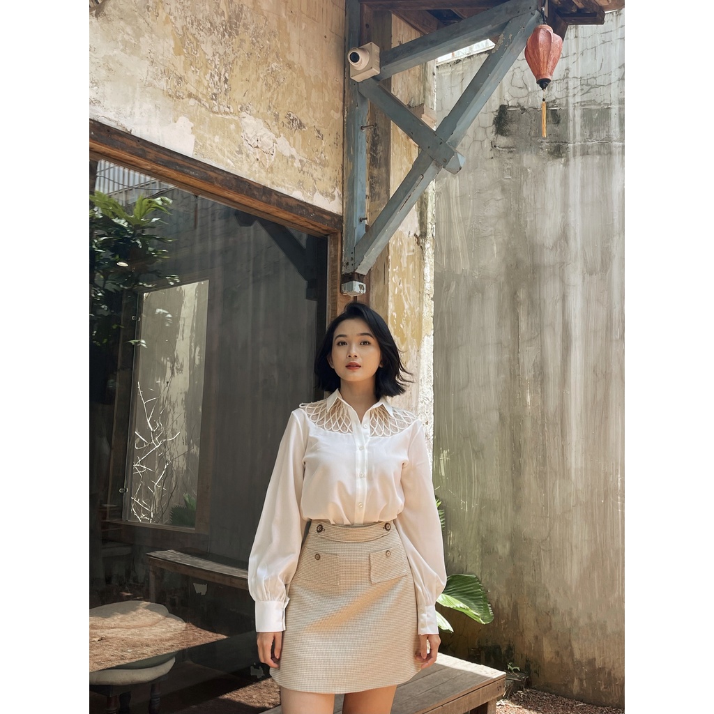 MAVEN - Chân váy caro nâu dáng A Calyn Skirt