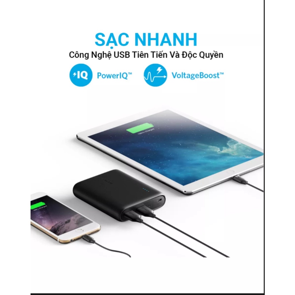 Sạc dự phòng ANKER PowerCore 10400mAh(Code: A1214) với 2 cổng PIQ sạc tối ưu 5V/3A