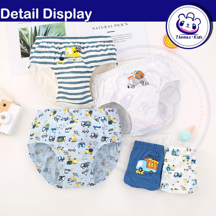 [THOMAS KIDS] Set 5 Quần Lót Cotton Thoáng Khí In Họa Tiết Hoạt Hình Cho Bé Trai 2-13 Tuổi