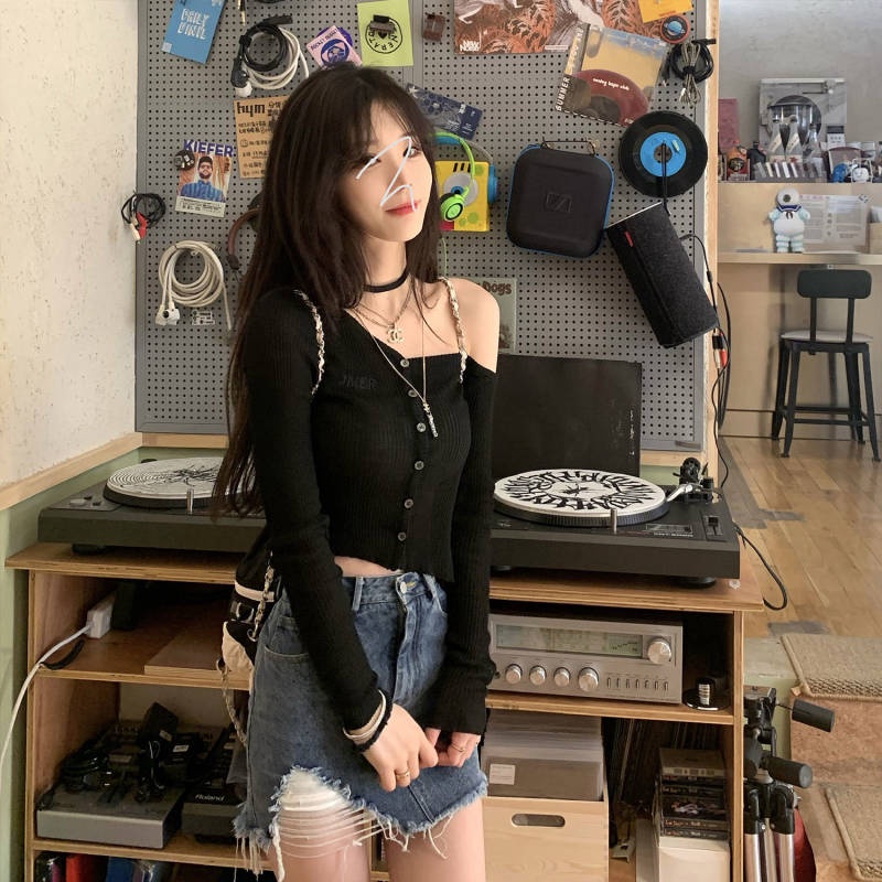 Áo Sweater Cardigan Tay Dài Hở Vai Dáng Ôm Thời Trang Mùa Thu Phong Cách Hàn Quốc Hàng Mới Dành Cho Bạn Gái 2021