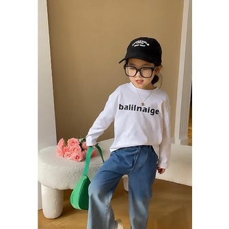 Áo thun trắng tay dài in chữ cho bé A881