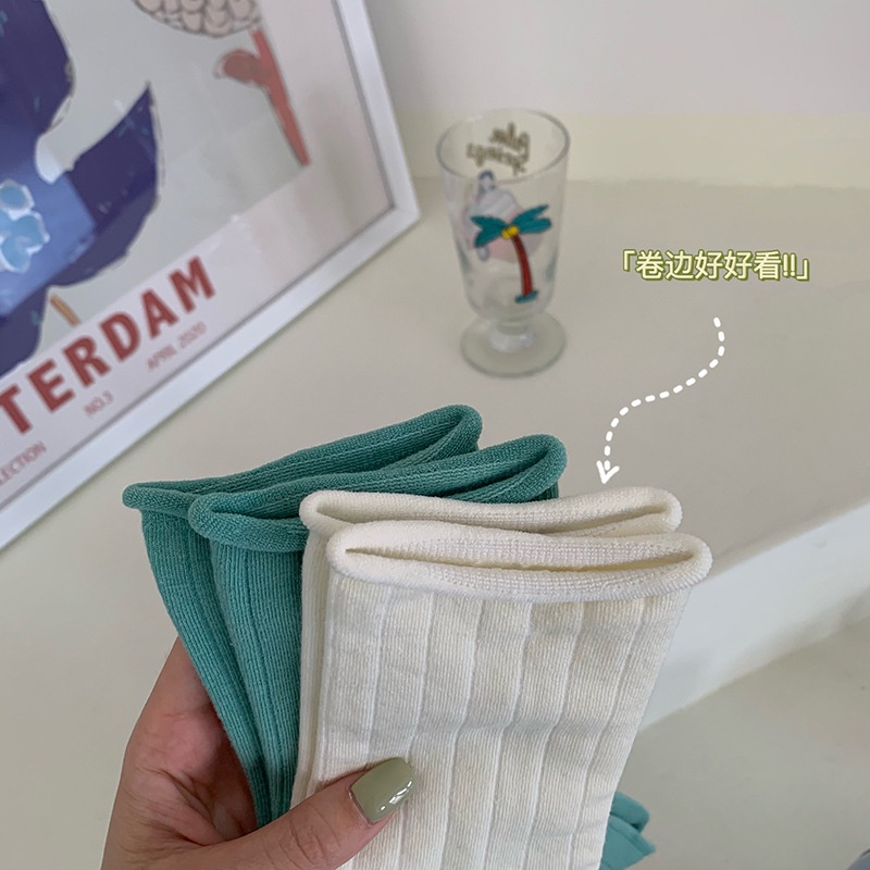 Vớ Ống Lửng Viền Cong Màu Sắc Kem Phong Cách Mùa Hè Mỏng Nhẹ