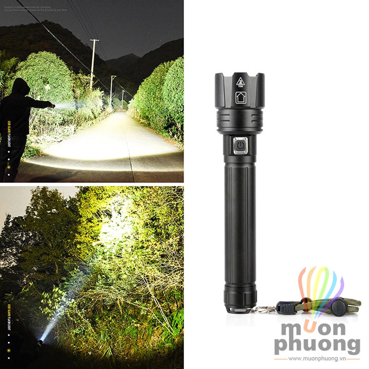 Đèn pin siêu sáng LED P90 zoom size lớn chuyên dụng kèm pin sạc USB chống nước dã ngoại - MUÔN PHƯƠNG SHOP