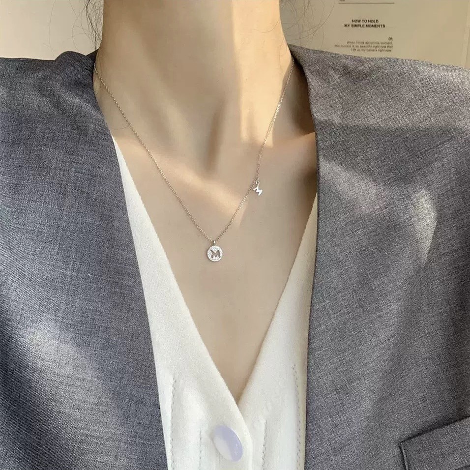 Dây chuyền bạc nữ mặt chữ cái DUYSON SILVER, Vòng cổ Your Name bạc Ý 925 mạ vàng đính đá cao cấp
