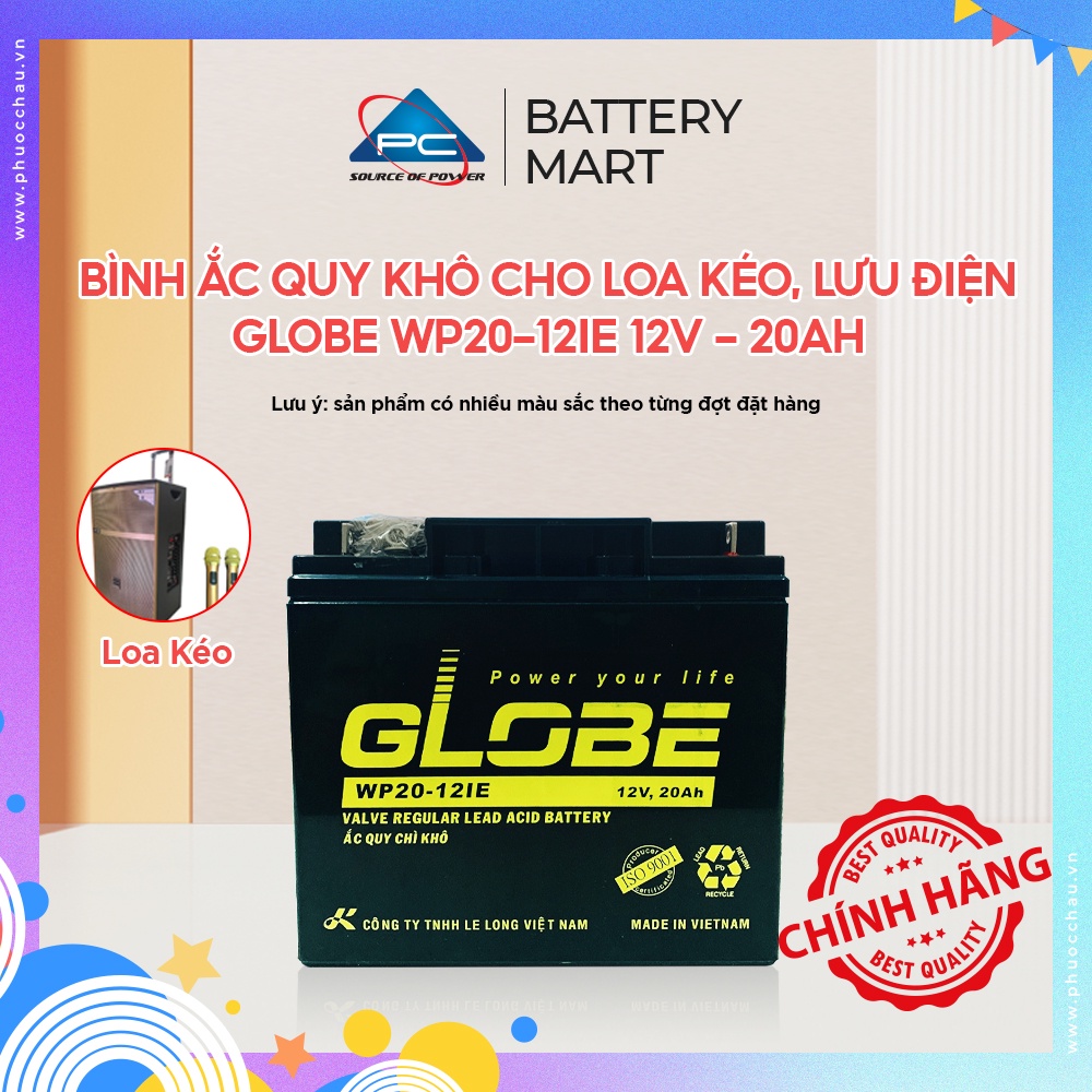 Bình Ắc Quy Khô GLOBE WP20-12IE 12V - 20Ah, ắc quy dùng cho loa kéo, lưu điện