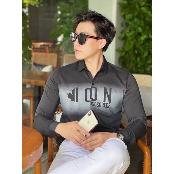Áo sơ mi nam nữ tay dài chất liệu vải đũi in chữ ICON phong cách thời trang công sở tinh tế và sang trọng