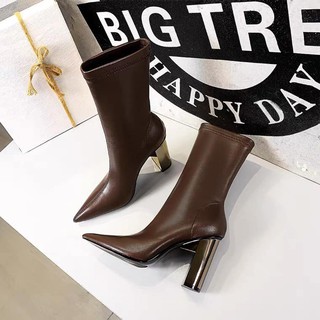 💖FULLBOX BOOT💖 Bốt nữ ngắn cổ da ôm chân gót vuông bốt Bigtree