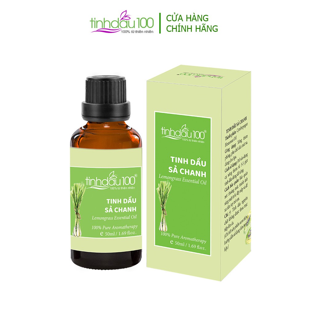 Tinh dầu sả chanh nguyên chất xông thơm phòng thư giãn, ngủ ngon, lau nhà chống muỗi lọ 50ml Tinh Dầu 100 Official