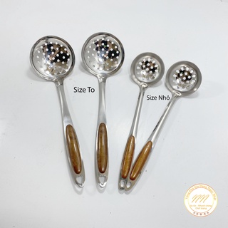 Muôi múc canh inox có lỗ ráo nước vân gỗ - muôi múc canh inox cao cấp