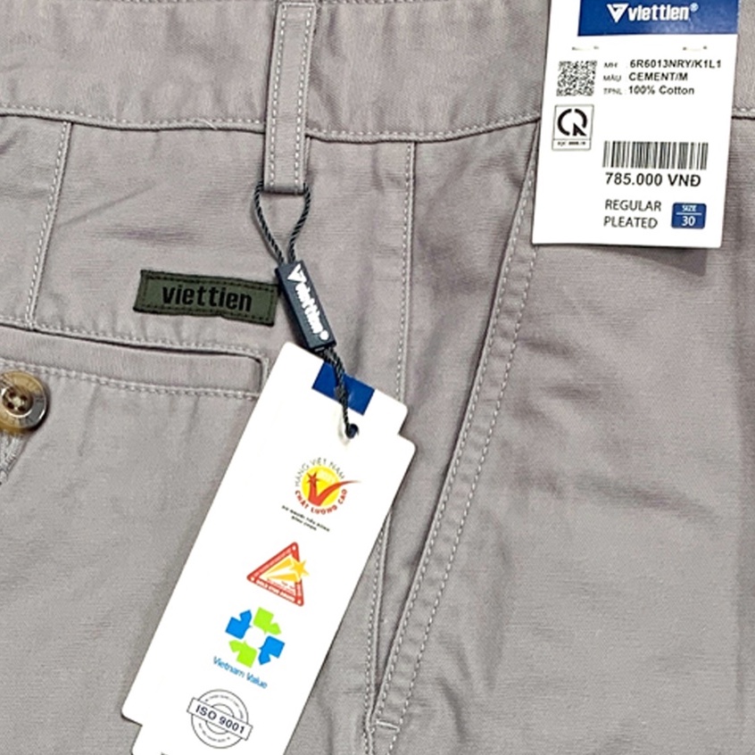 Quần kaki dài nam việt tiến màu xám sáng có 1ly và không ly 6R6013 - 6R6012 Regular