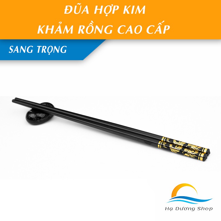 [FLASH SALE 3 NGÀY] Đũa hợp kim HADU khảm rồng cao cấp chống trơn không mốc không cong vênh 27cm HDS037 (Hộp 10 đôi)