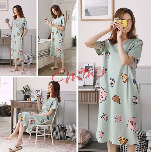 Váy ngủ mặc nhà thun cotton họa tiết xinh xắn