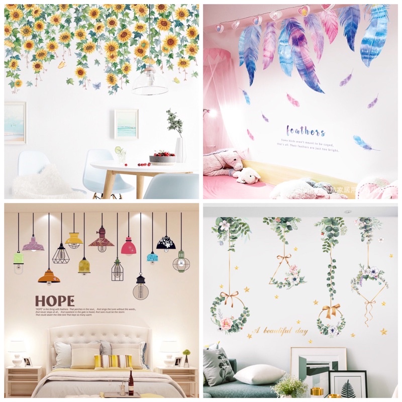 Decal dán tường đèn và tán lá rủ, chất liệu cao cấp chống thấm nước