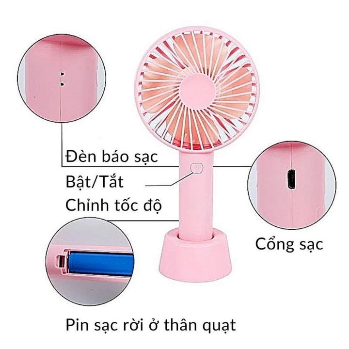 Quạt mini cầm tay có đế để bàn tích điện 3 tốc độ gió gọn gàng tiện lợi