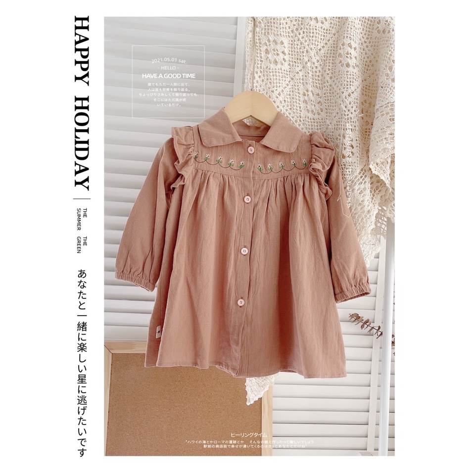 Váy thu dài tay CỔ ĐỨC màu trơn cho bé gái 1-5 tuổi ( Mã V130504)