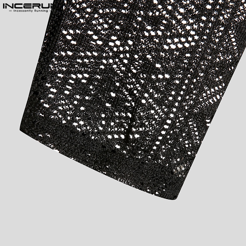 Áo sơ mi INCERUN dài tay kẻ sọc phối lưới xuyên thấu thời trang dành cho nam